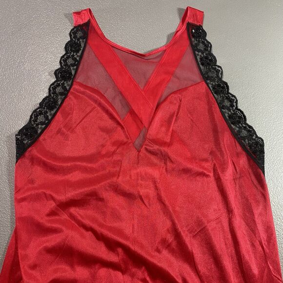 Adonna Vintage Nightgown Lace Sequins Sleeveless Mesh V Neck Womens M Red Black - Picture 10 of 12